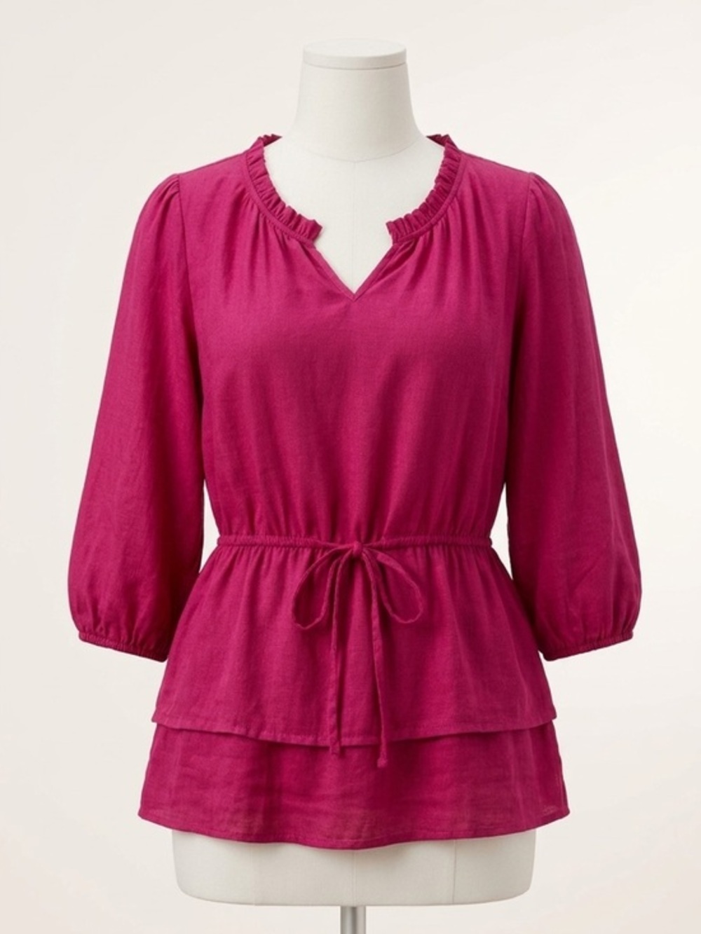 Criss Cross Fuchsia Pink Ruffle Peplum Tie Waist Top Barbiecore Boho NWT Size L